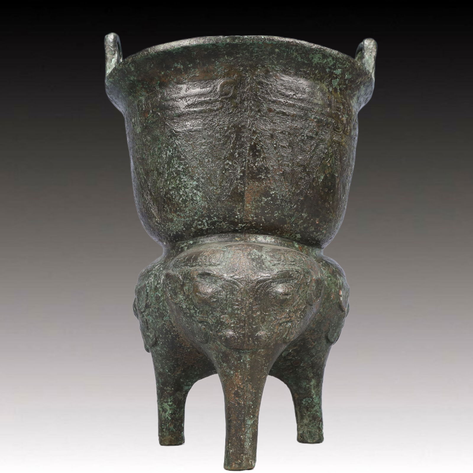 A Rare Bronze Beast-Face Pattern Double-Ears and Tripod Censer,With Inscription (1 of 12)