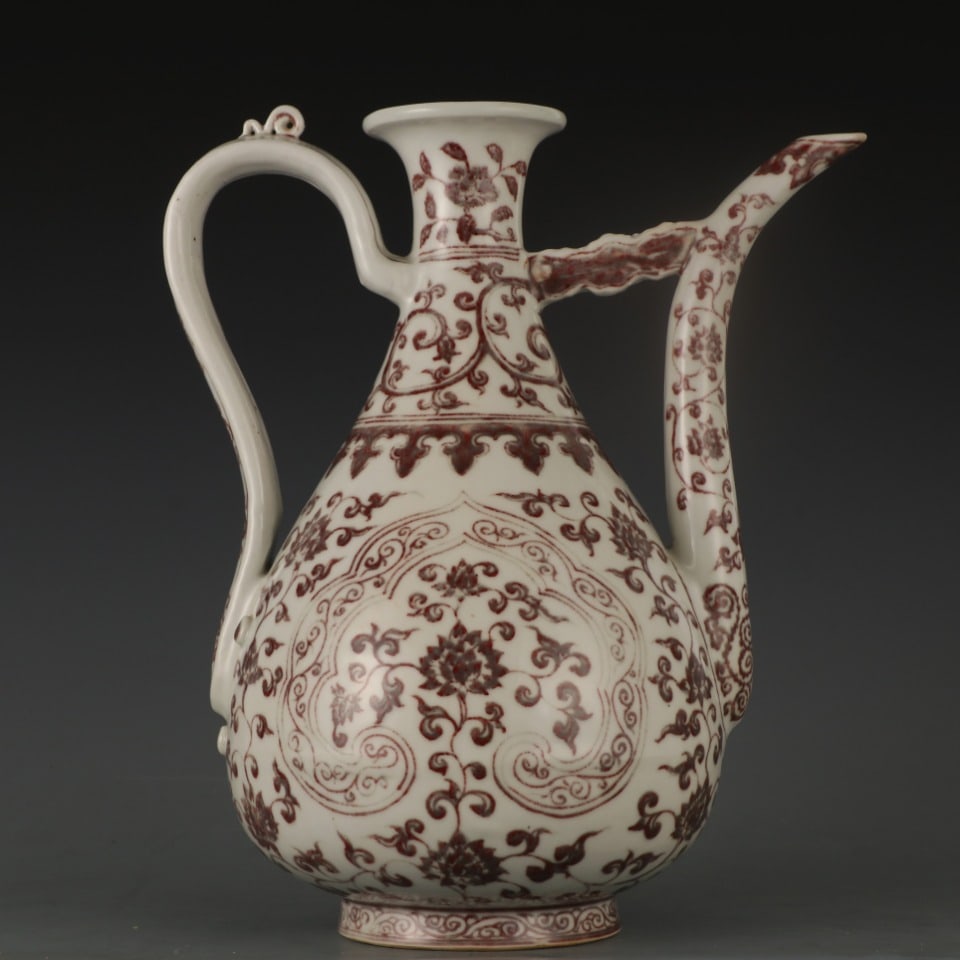 A Rare Underglaze-Red Lotus Pattern Ewer - 7
