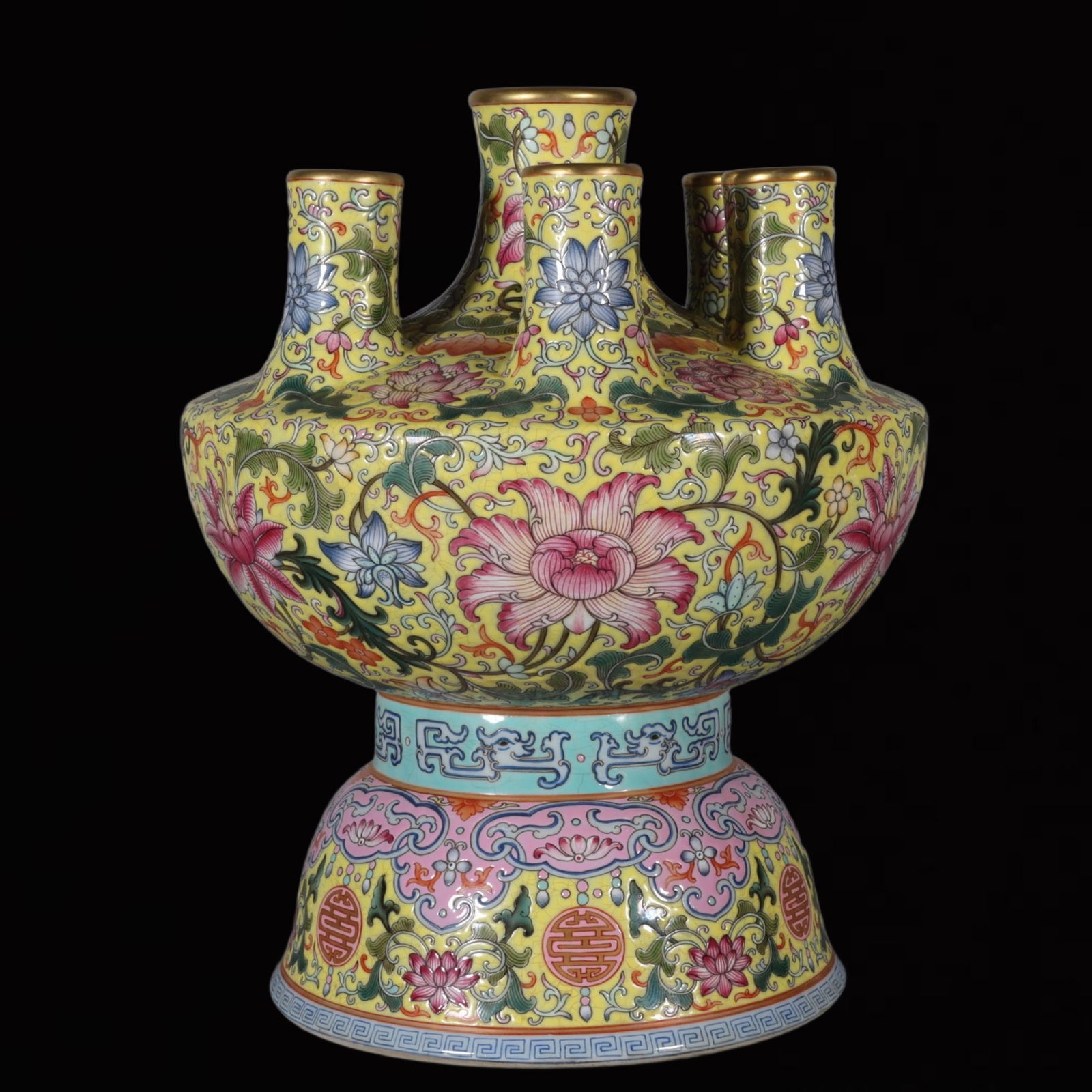 An Exquisite Famille-Rose Yellow Ground Lotus Pattern Vase (1 of 8)