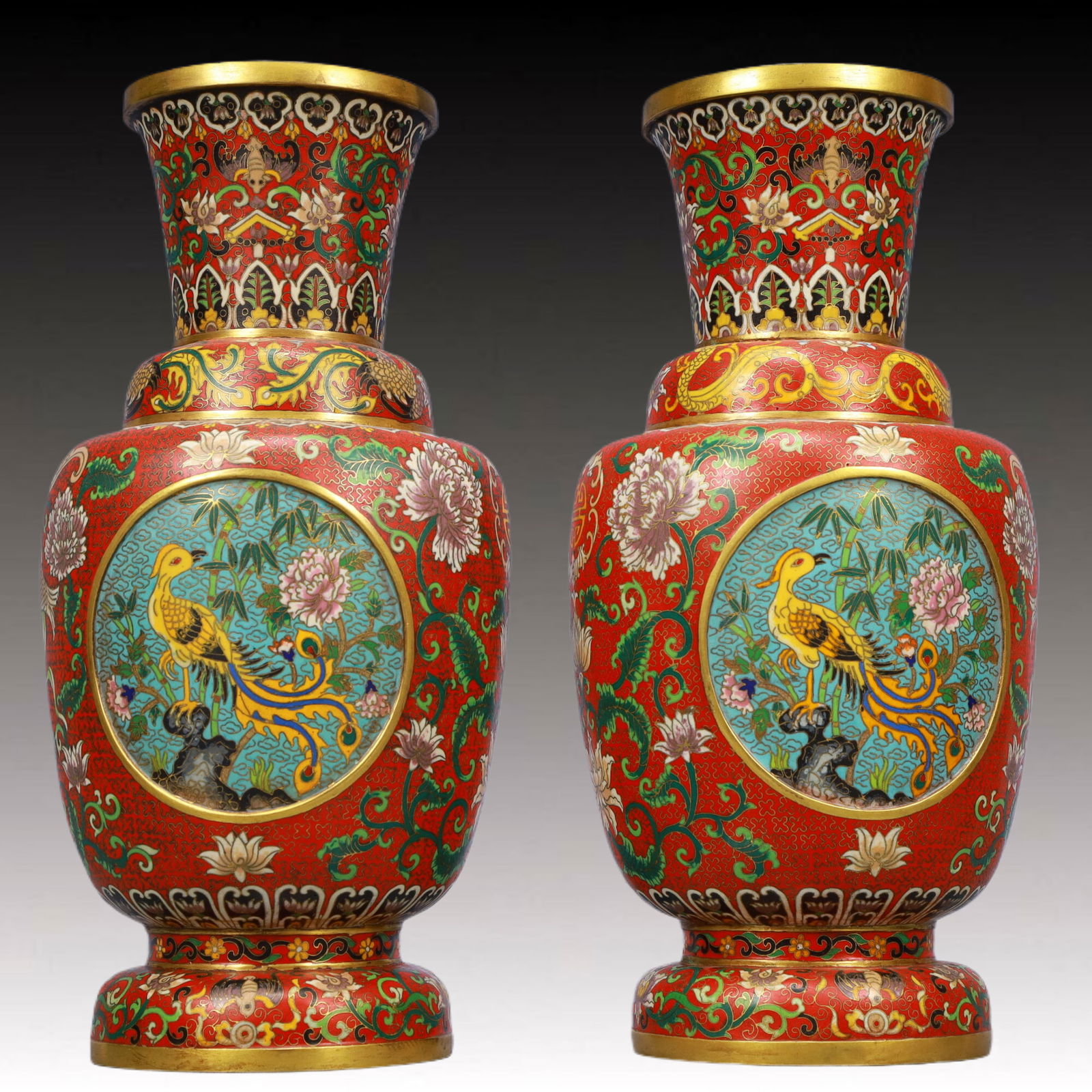 A Pair of Rare Cloisonne Lotus Bats and Peach Pattern Vase (1 of 10)