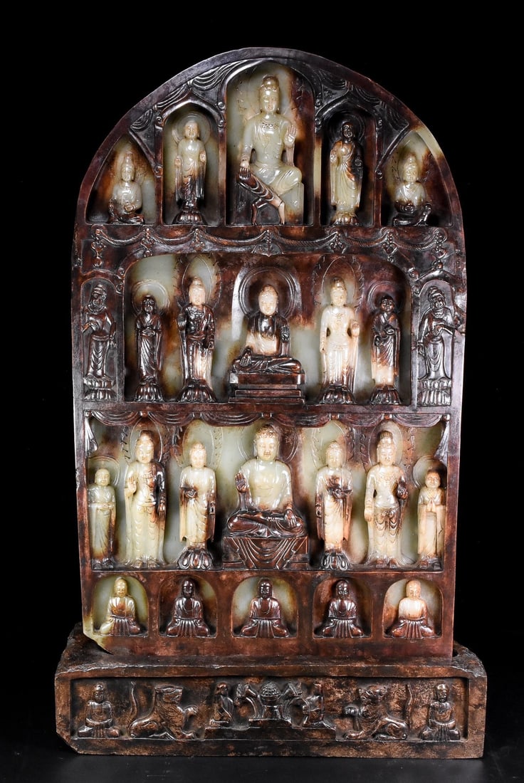 An Archaic Gaogu yu Buddha Statue Ornament: An Archaic Gaogu yu Buddha Statue Ornament,Ancient Time, China, Size:20.5inx6.3inx33.7in, Weight:93000, 