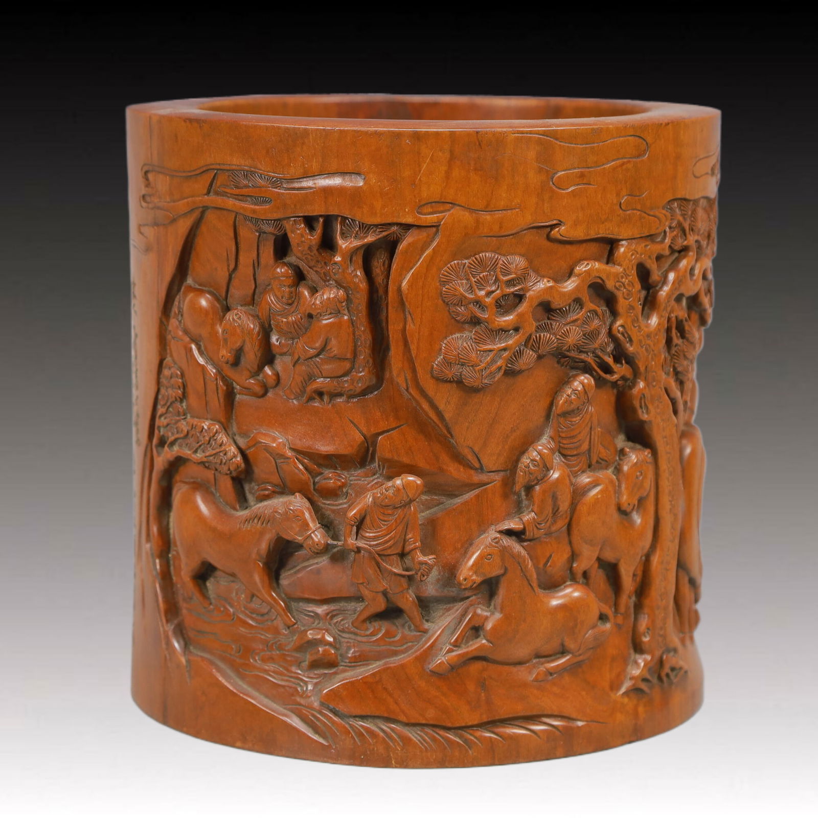 An Exquisite Boxwood Character and Story Pattern Brush Pot: An Exquisite Boxwood Character and Story Pattern Brush Pot,Qing Dynasty, China,Size:6.5inx6.5in,Weight:1450g 