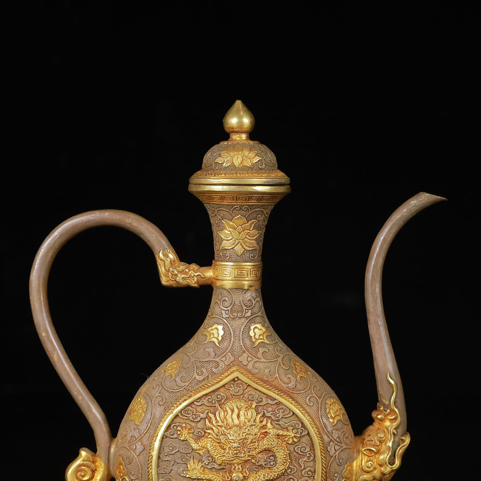 An Exquisite Gilt Silver Dragon Pattern Ewer - 2