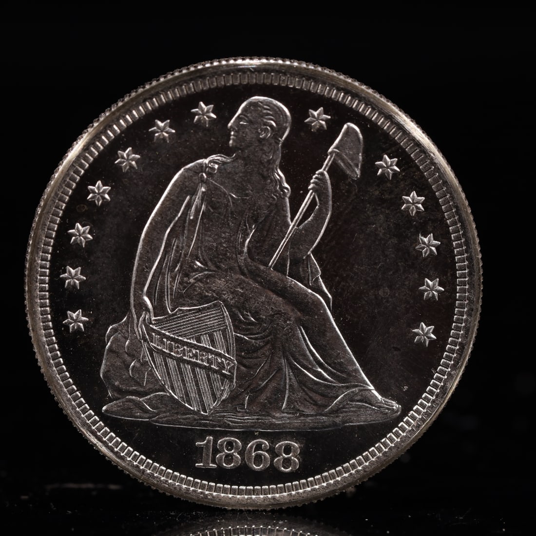 USA One Dollar 1868 Coin: American coin. IN GOD WE TRUST / LIBERTY / 1868 / UNITED STATES OF AMERICA / ONE DOL. Weight:26.9g.