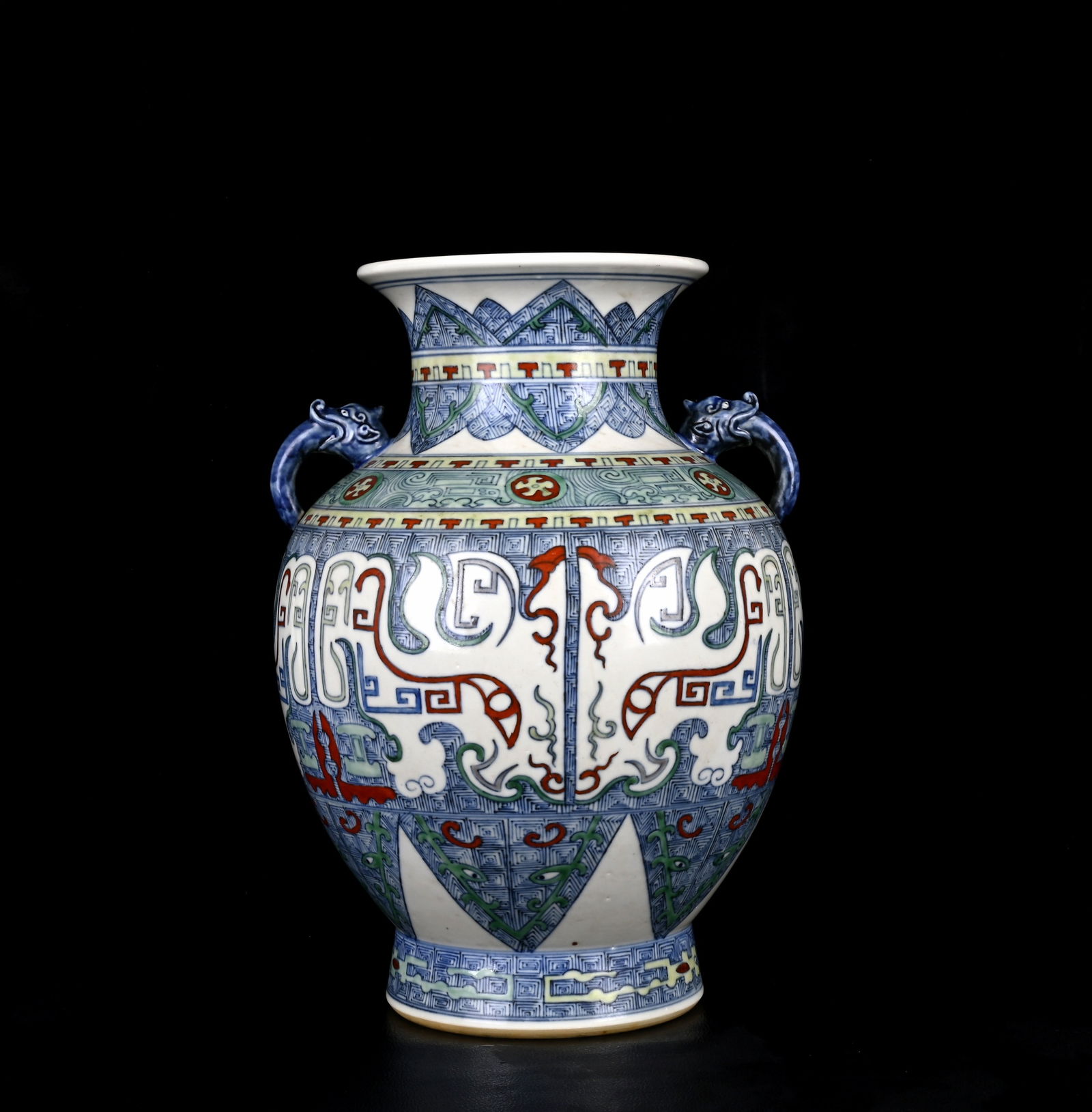 A Rare Doucai Beast-Face Pattern Beast-Ears Vase - 3