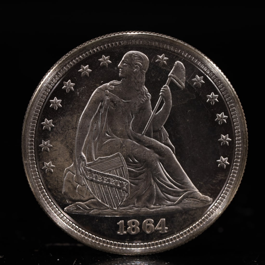 USA One Dollar 1864 Coin: American coin. IN GOD WE TRUST / LIBERTY / 1864 / UNITED STATES OF AMERICA / ONE DOL. Weight:26.9g.