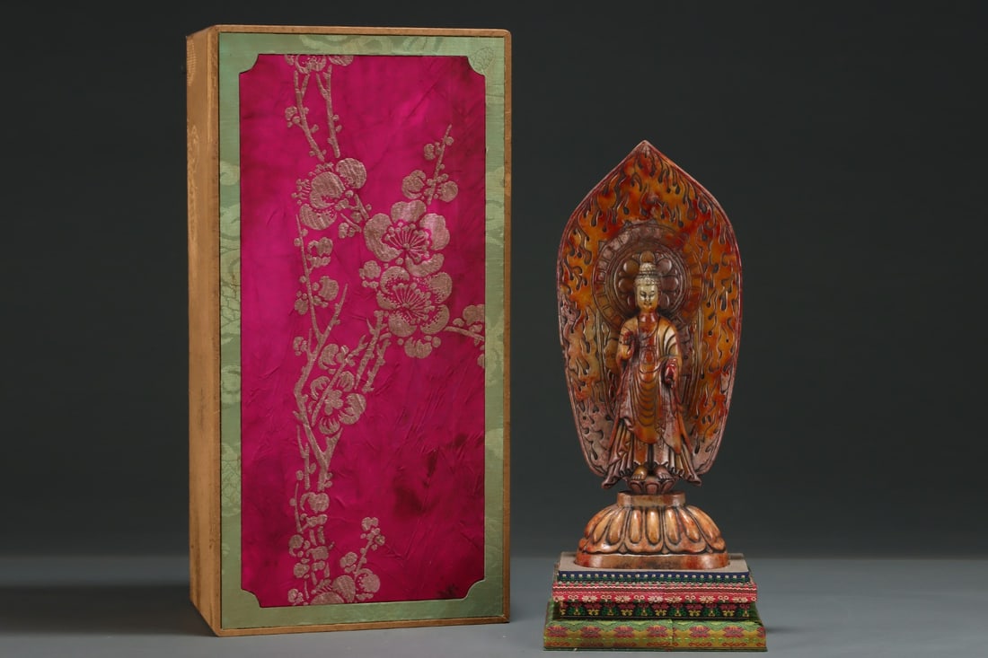 An Exquisite Archaic Jade Statue of Bodhisattva,with Inscription: An Exquisite Archaic Jade Statue of Bodhisattva,with Inscription,Size:13.3inx5.8in,Ancient Time,China 