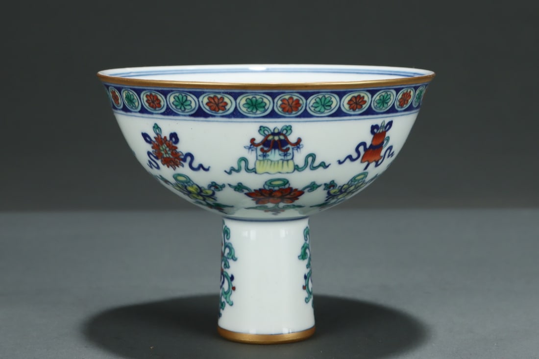 An Exquisite Doucai Eight Treasures Pattern Stem Cup - 2