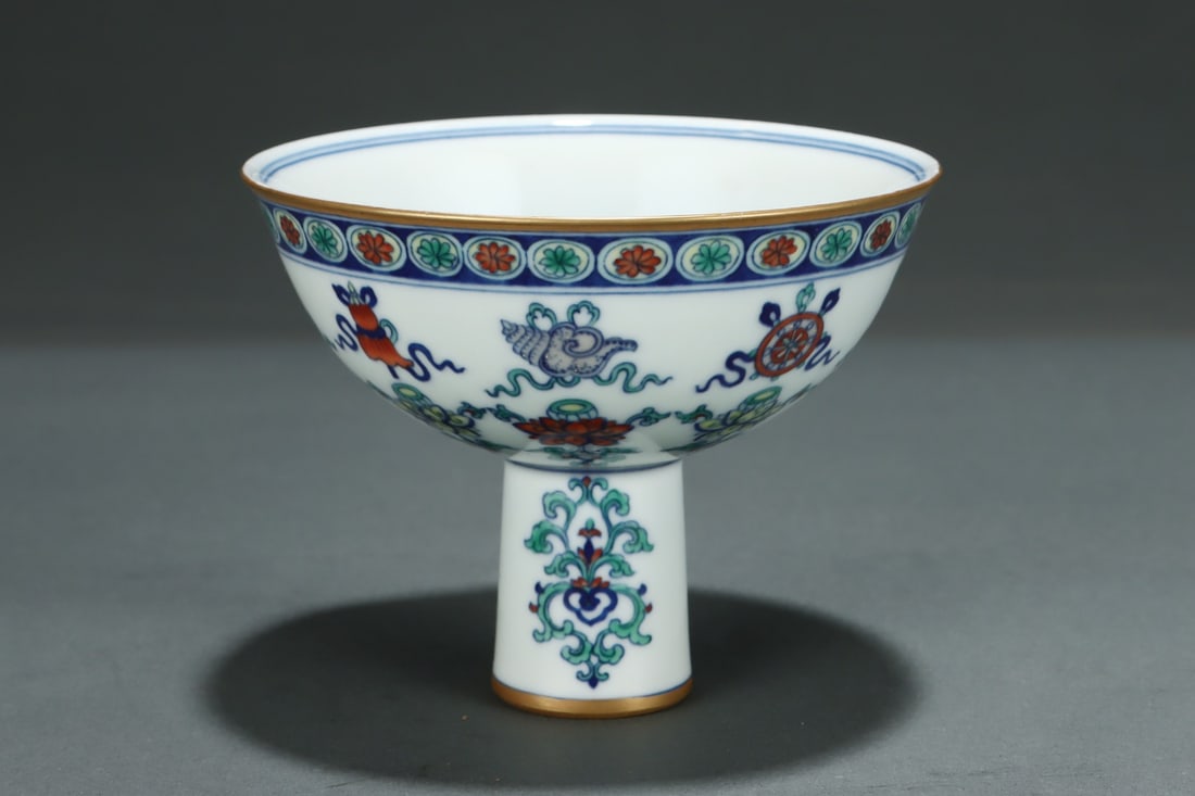 An Exquisite Doucai Eight Treasures Pattern Stem Cup - 3