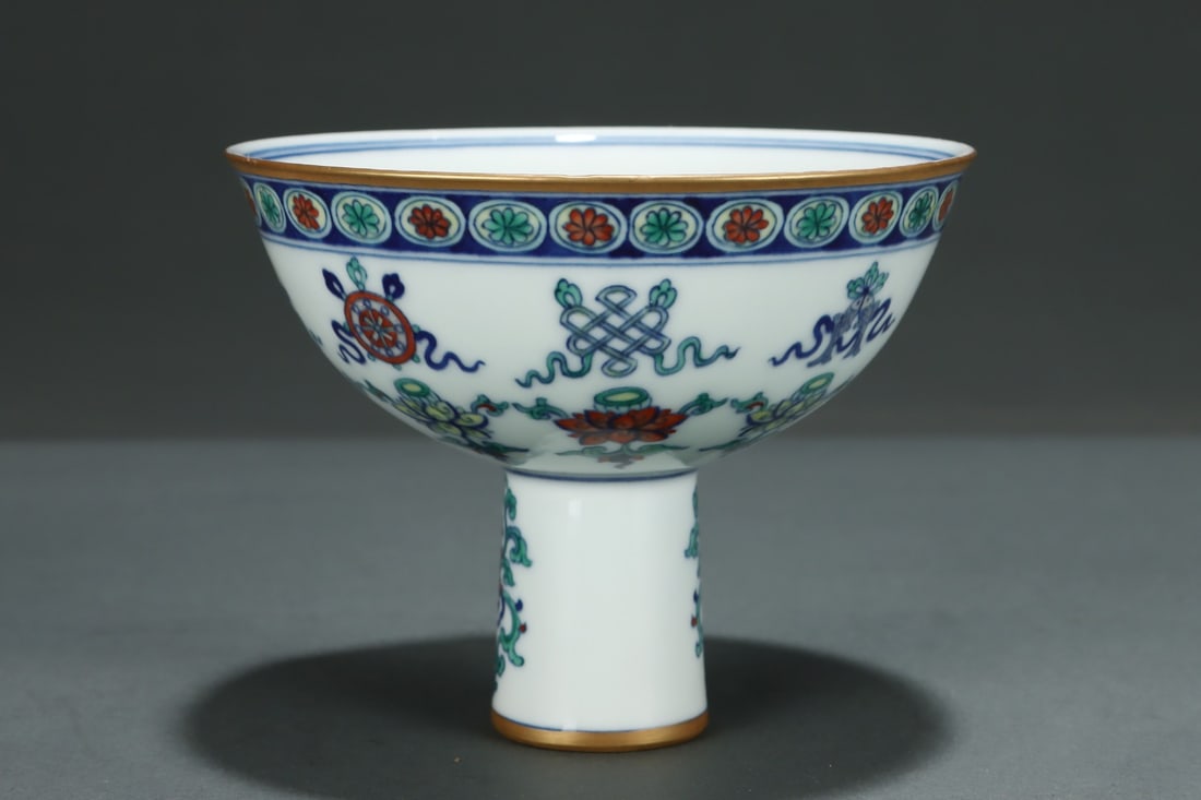 An Exquisite Doucai Eight Treasures Pattern Stem Cup - 4