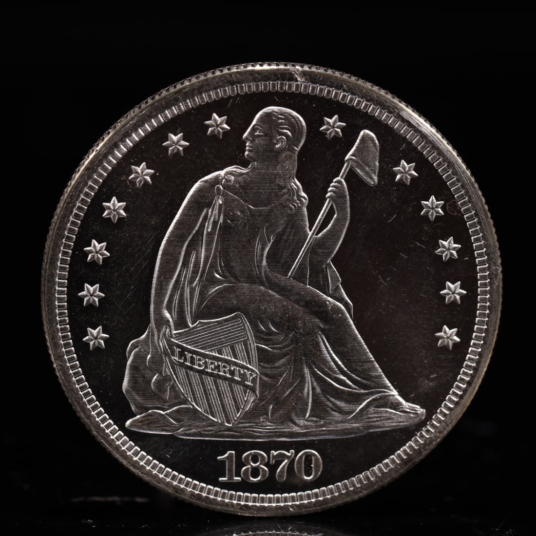USA One Dollar 1870 Coin: American coin. IN GOD WE TRUST / LIBERTY / 1870 / UNITED STATES OF AMERICA / ONE DOL. Mint Mark: CC.Weight:26.9g.