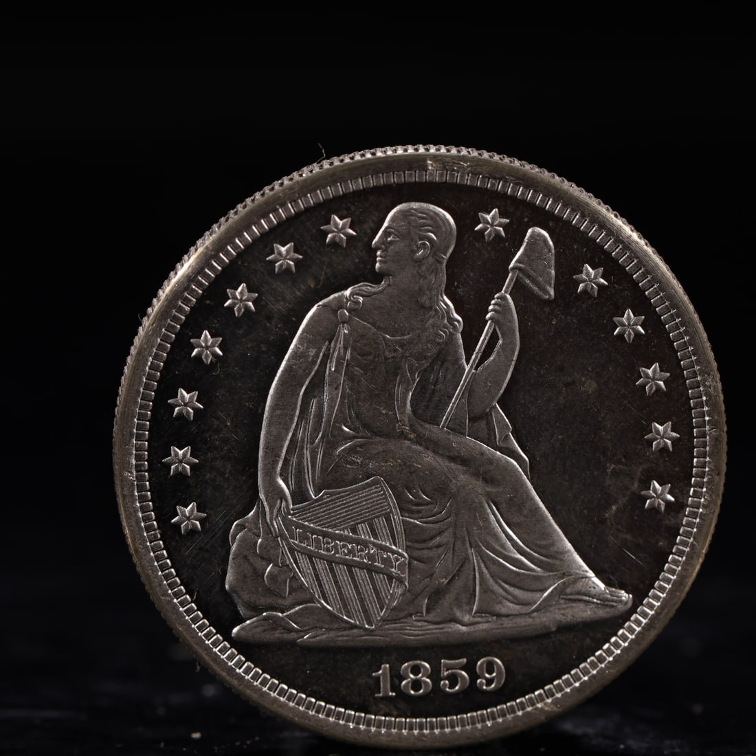 USA One Dollar 1859 Coin: American coin. IN GOD WE TRUST / LIBERTY / 1859 / UNITED STATES OF AMERICA / ONE DOL. Weight:26.9g.