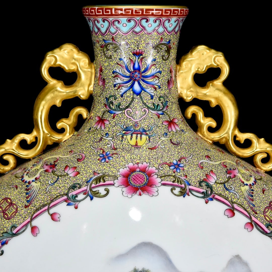 A Huge Enamel Landscape Pattern Double-Ears Vase - 4