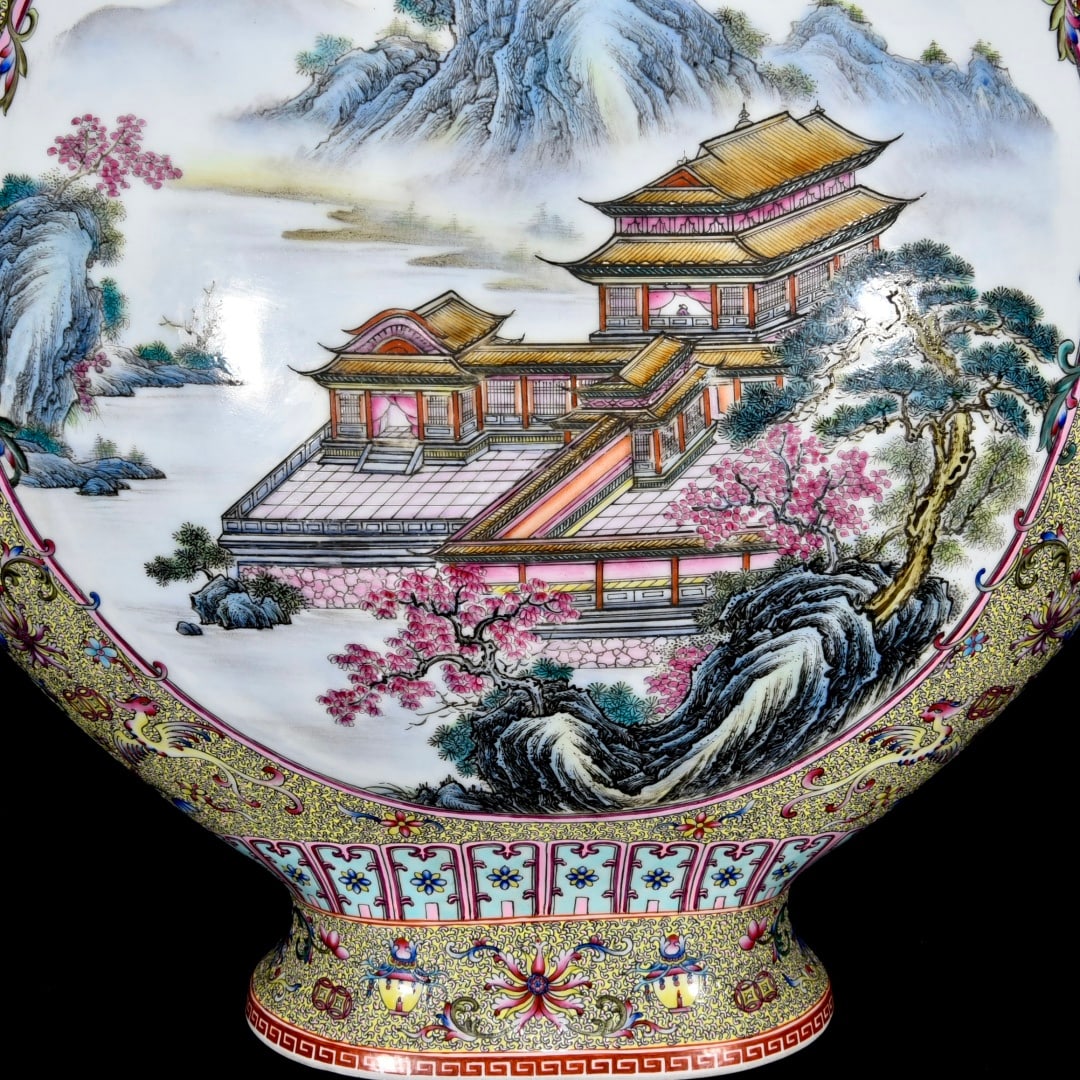 A Huge Enamel Landscape Pattern Double-Ears Vase - 5