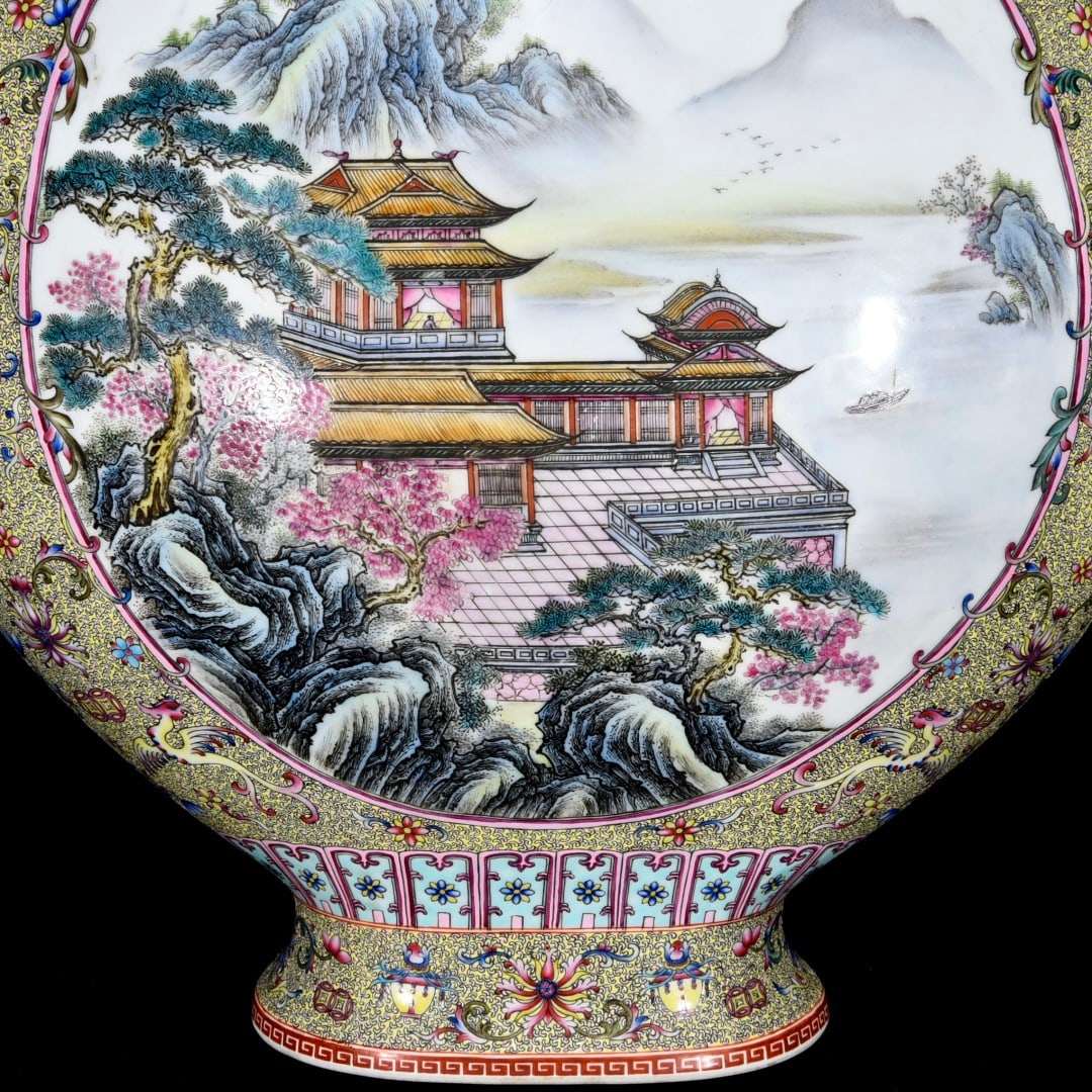 A Huge Enamel Landscape Pattern Double-Ears Vase - 7
