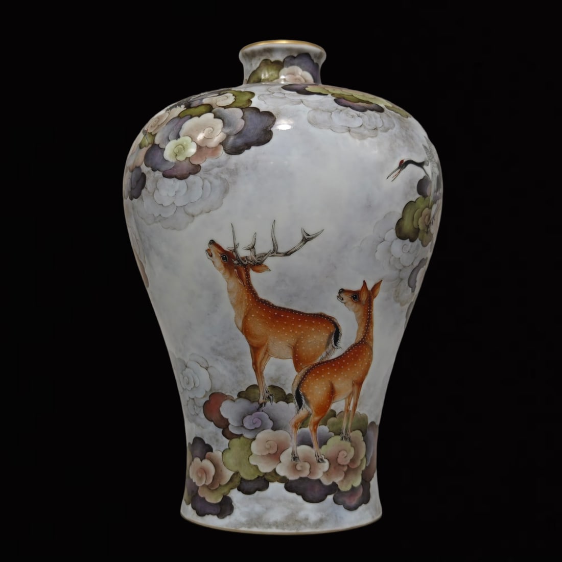 An Exquisite Famille-Rose Auspicious Cloud and Crane Pattern Vase: An Exquisite Famille-Rose Auspicious Cloud and Crane Pattern Vase,Qing Dynasty,China,Yongzheng Six-character Mark,Size:11inx7.9in 