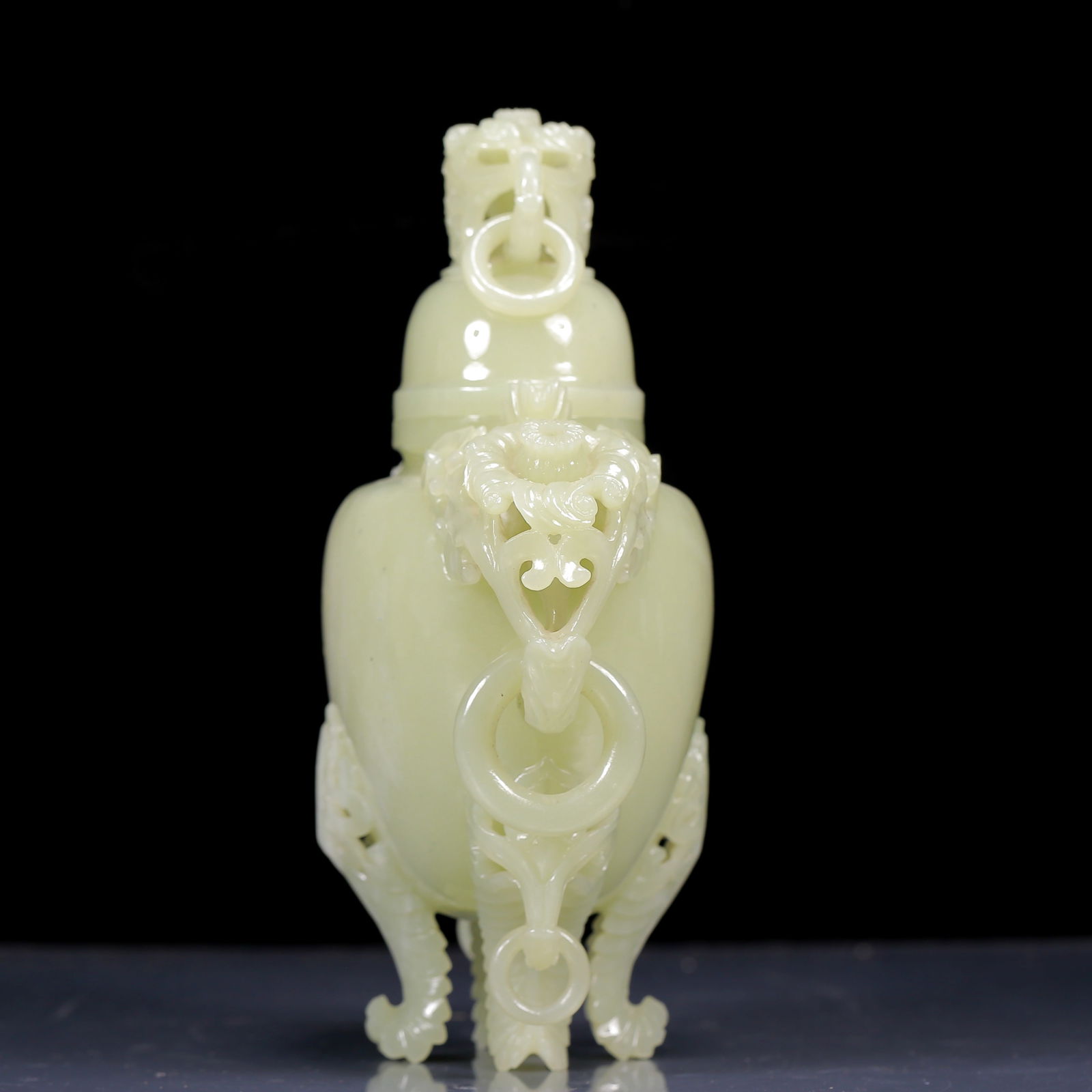 An Exquisite White Jade Flower Pattern Double-Ears Bottle - 5