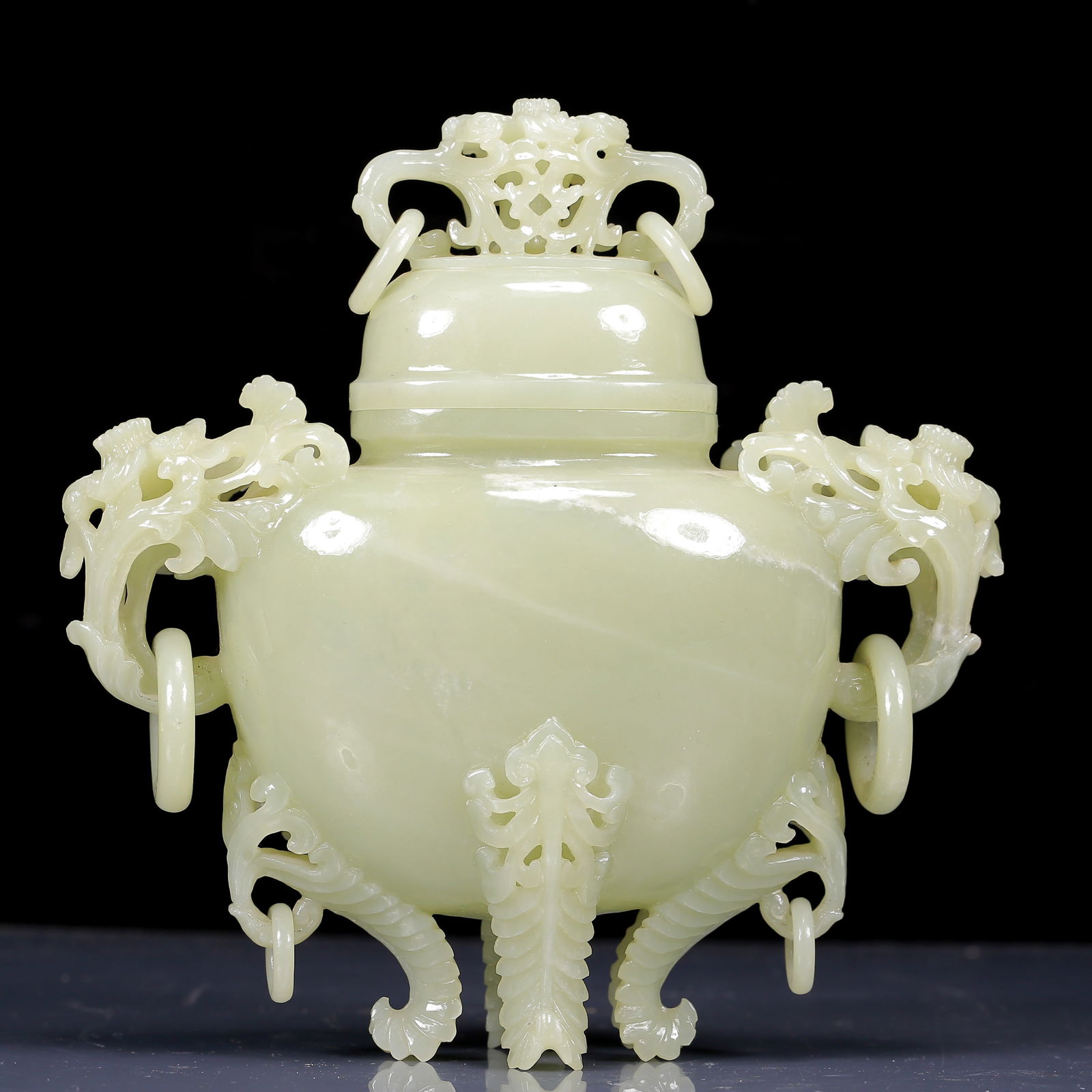 An Exquisite White Jade Flower Pattern Double-Ears Bottle - 7