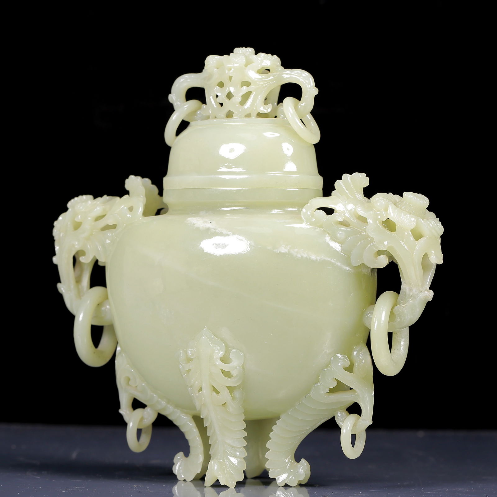 An Exquisite White Jade Flower Pattern Double-Ears Bottle - 8