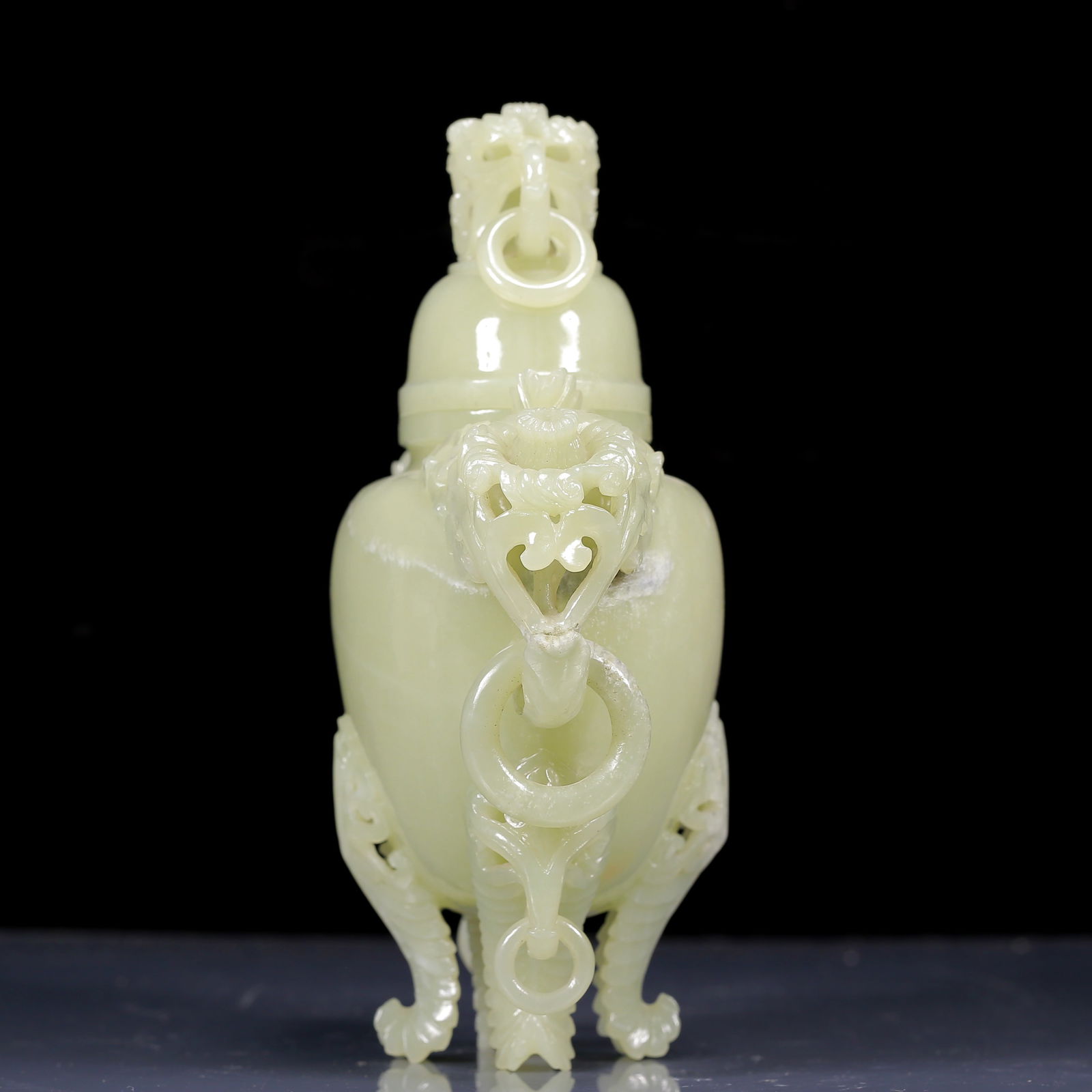 An Exquisite White Jade Flower Pattern Double-Ears Bottle - 9