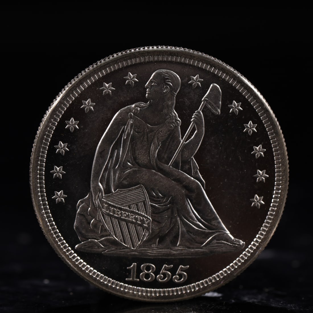 USA One Dollar 1855 Coin: American coin. IN GOD WE TRUST / LIBERTY / 1855 / UNITED STATES OF AMERICA / ONE DOL. Weight:26.9g.