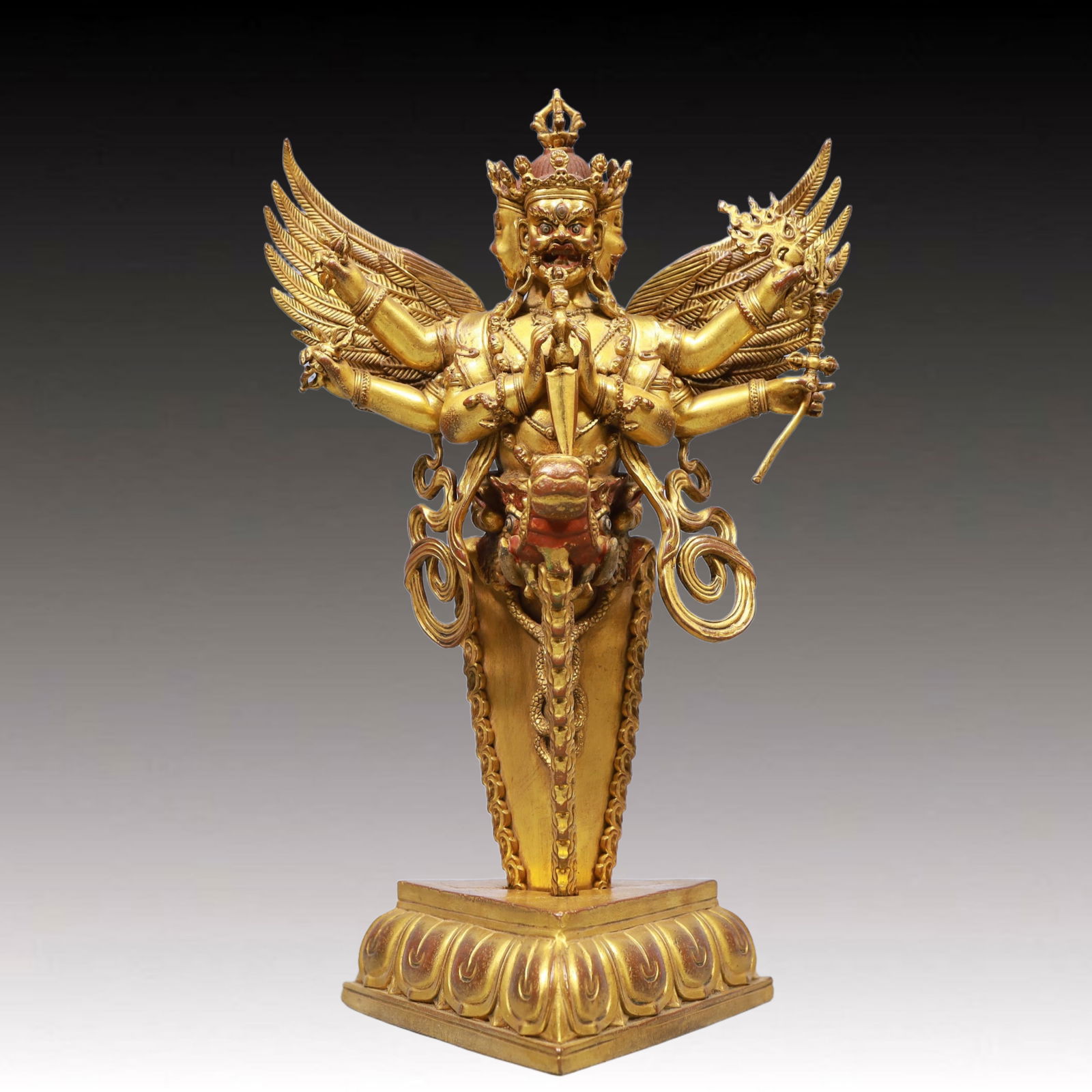 A Solemn Gilt Bronze Statue of Yamantaka: A Solemn Gilt Bronze Statue of Yamantaka, Qing Dynasty, China, Yongzheng Mark, Size:7.9inx4.7inx12.4in, Weight:3100g 