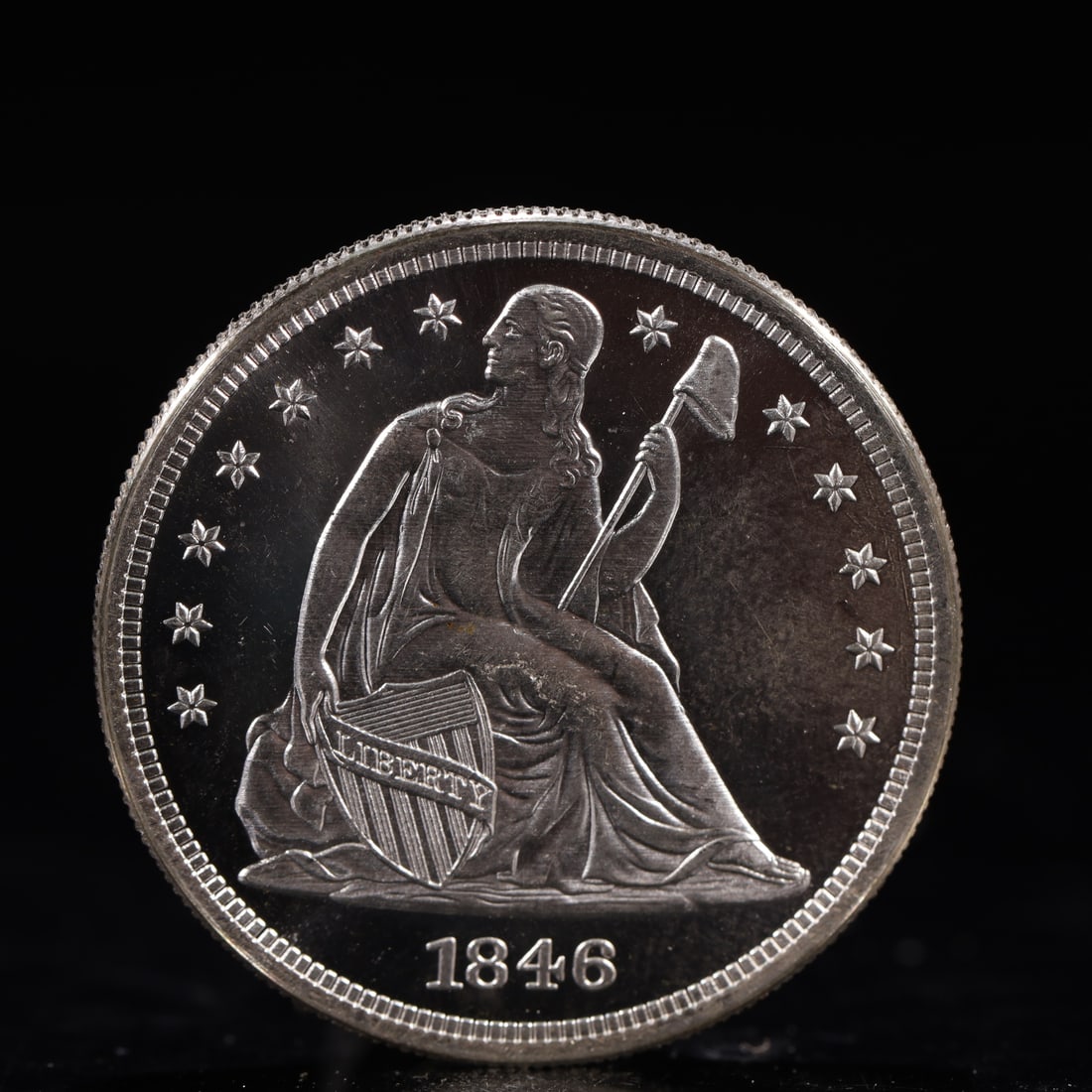 USA One Dollar 1846 Coin: American coin. IN GOD WE TRUST / LIBERTY / 1846 / UNITED STATES OF AMERICA / ONE DOL. Mint Mark: O.Weight:26.9g.