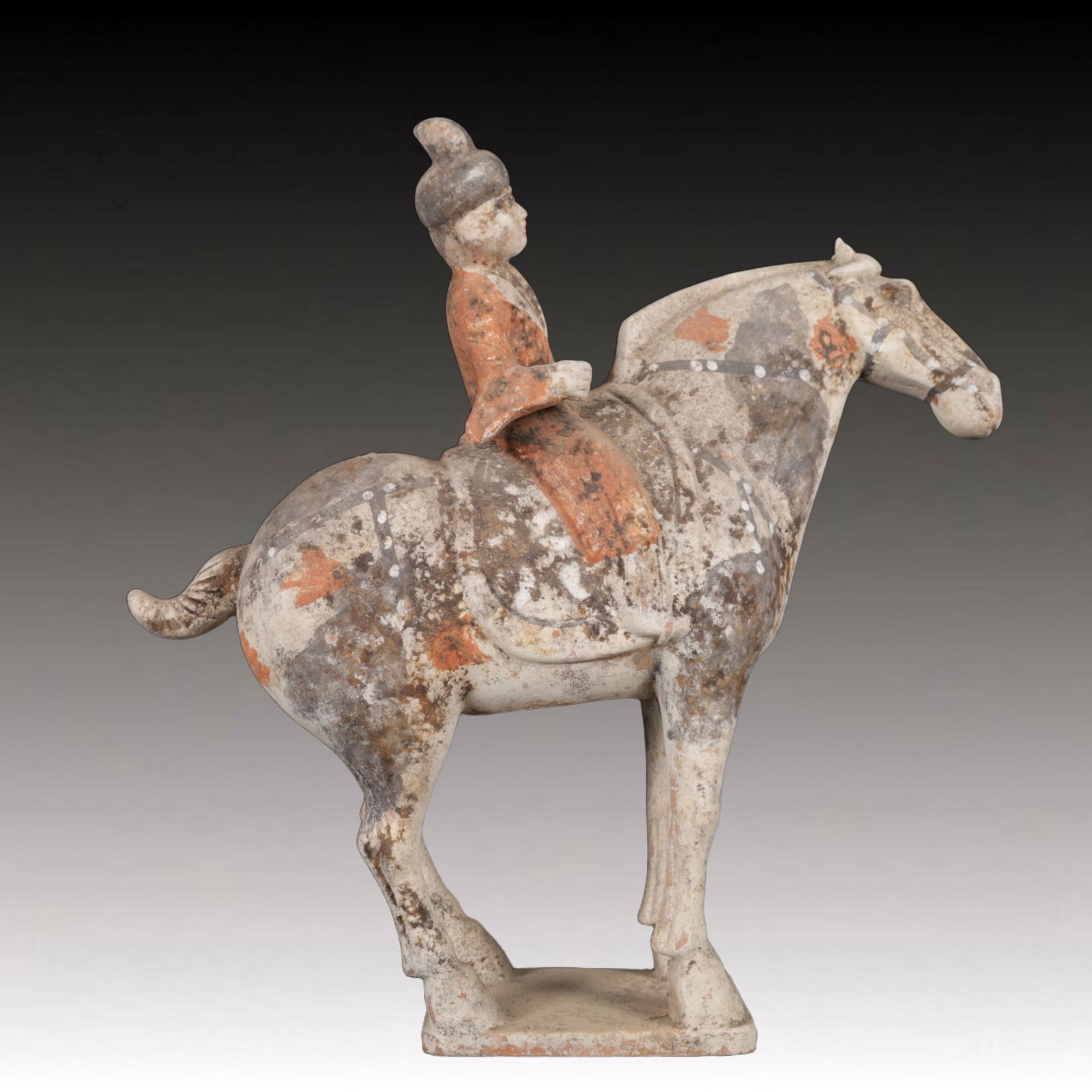 A Rare Tang Tri-Color Glazed Pottery Figure Riding Horse Ornaments: A Rare Tang Tri-Color Glazed Pottery Figure Riding Horse Ornaments,Tang Dynasty,China,Size:12.6inx3.5inx13in,Weight:3600g 