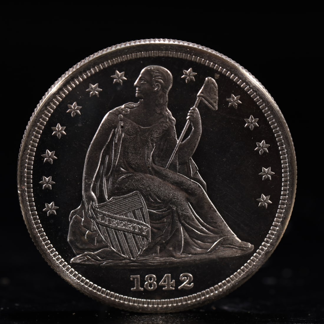 USA One Dollar 1842 Coin: American coin. IN GOD WE TRUST / LIBERTY / 1842 / UNITED STATES OF AMERICA / ONE DOL. Weight:26.9g.