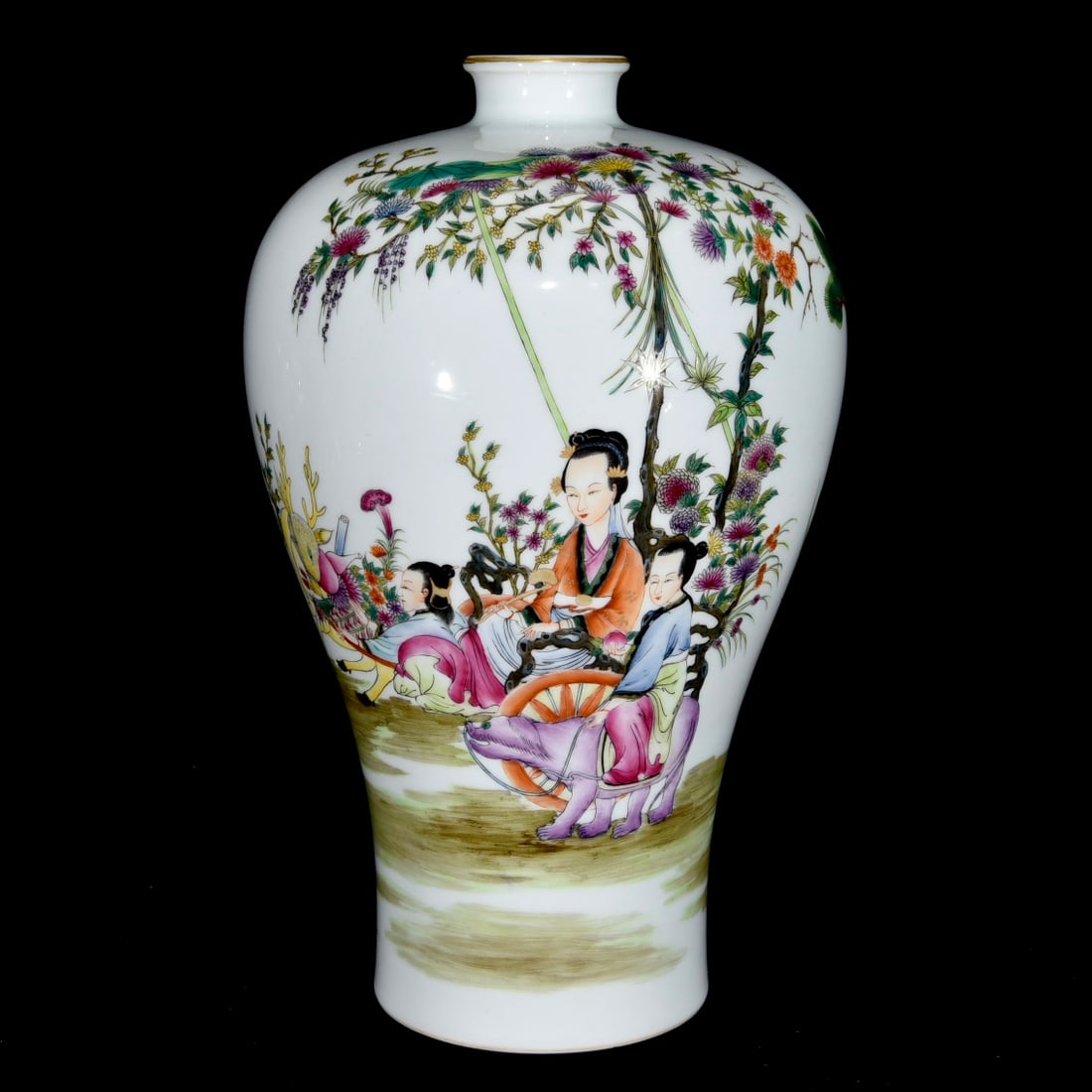 A Rare Famille-Rose Figure and Story Pattern Vase: A Rare Famille-Rose Figure and Story Pattern Vase,Qing Dynasty,China,Yongzheng Six-Character Mark,Size:12inx7.5in 