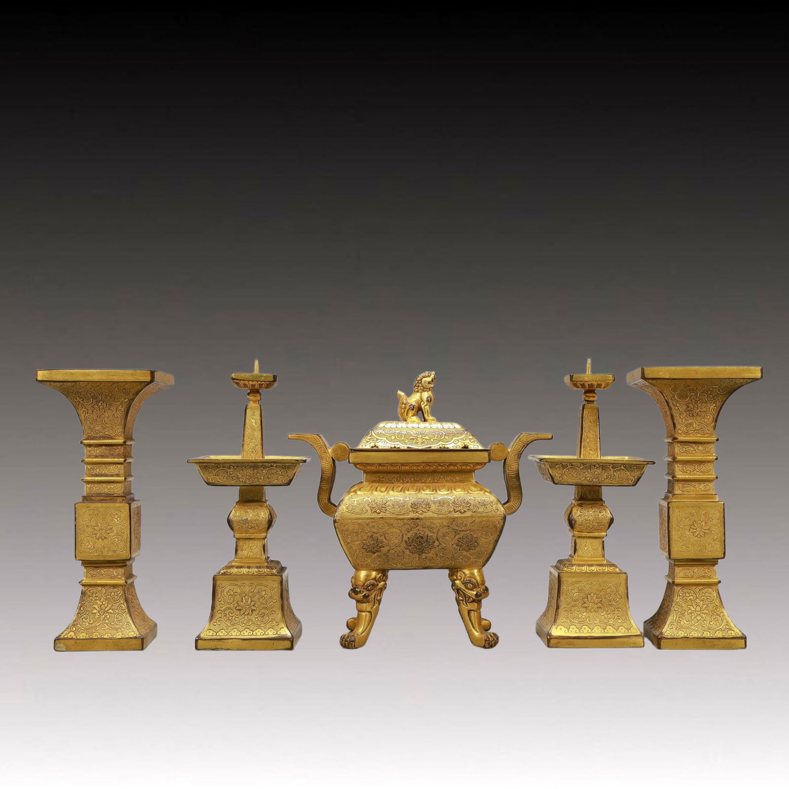 A Set of Rare Gilt Bronze Lotus Pattern Ornaments: A Set of Rare Gilt Bronze Lotus Pattern Ornaments,Qing Dynasty, China,Size:7.5inx3.1inx7.9in,Total Weight:3580g 