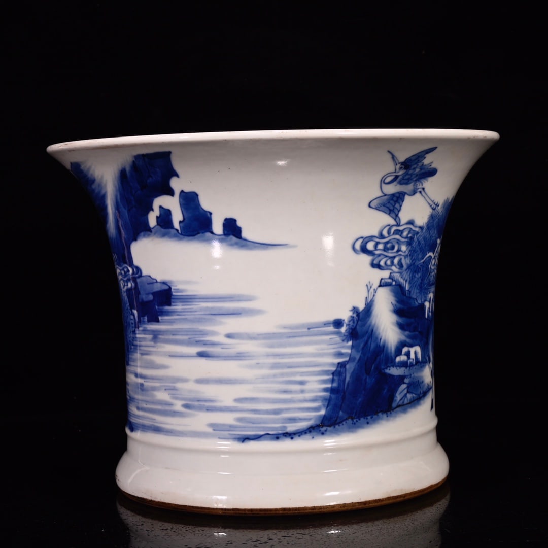 An Exquisite Blue and White Pine and Crane Pattern Pattern Brush Pot - 3