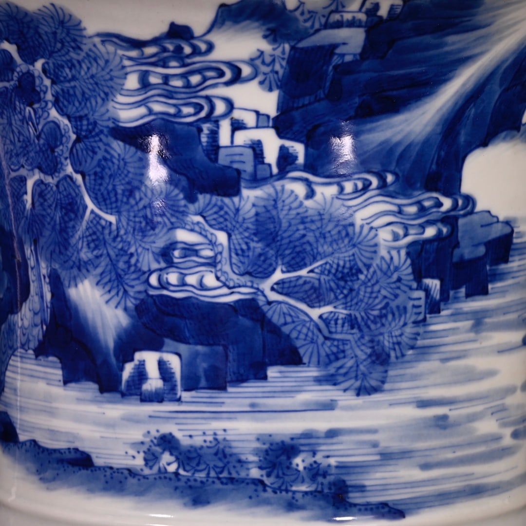 An Exquisite Blue and White Pine and Crane Pattern Pattern Brush Pot - 7