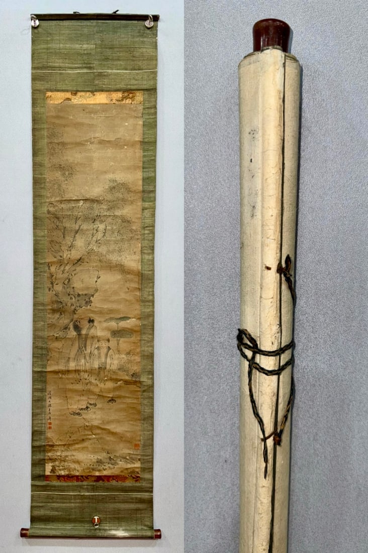 A Chinese Vertical Scroll Ink Painting of Landscape and Figure on Paper (1 of 10)