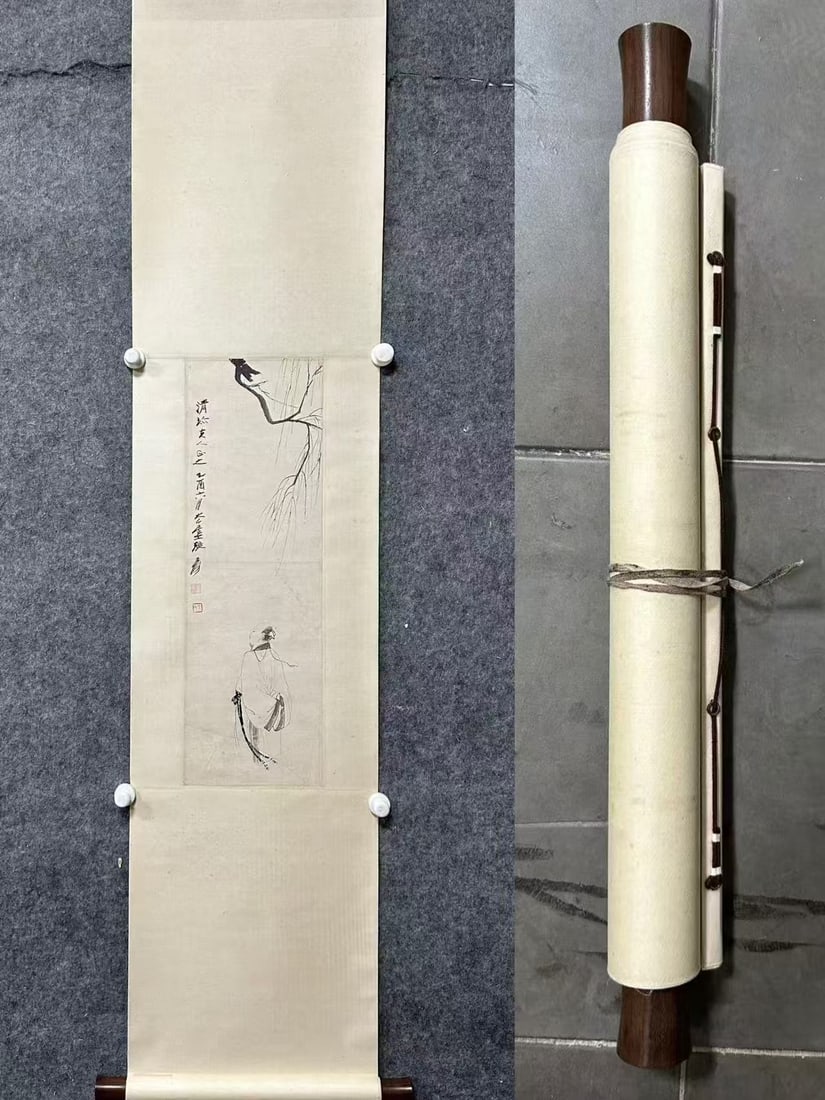 A Chinese Vertical Scroll Ink Painting of Figure on Paper (1 of 8)