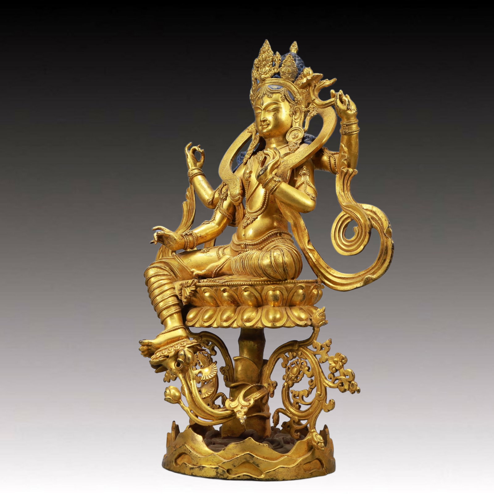 A Solemn Gilt Bronze White Statue of Tara - 4