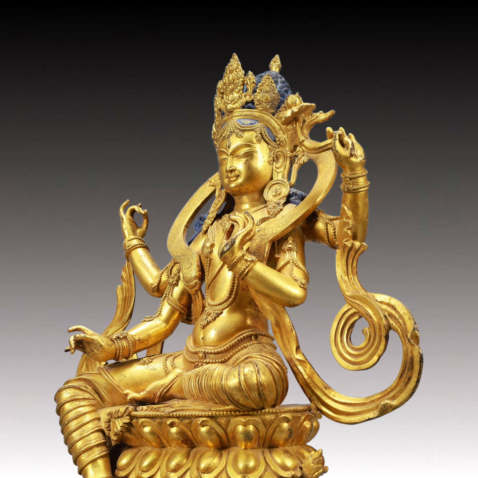 A Solemn Gilt Bronze White Statue of Tara - 5