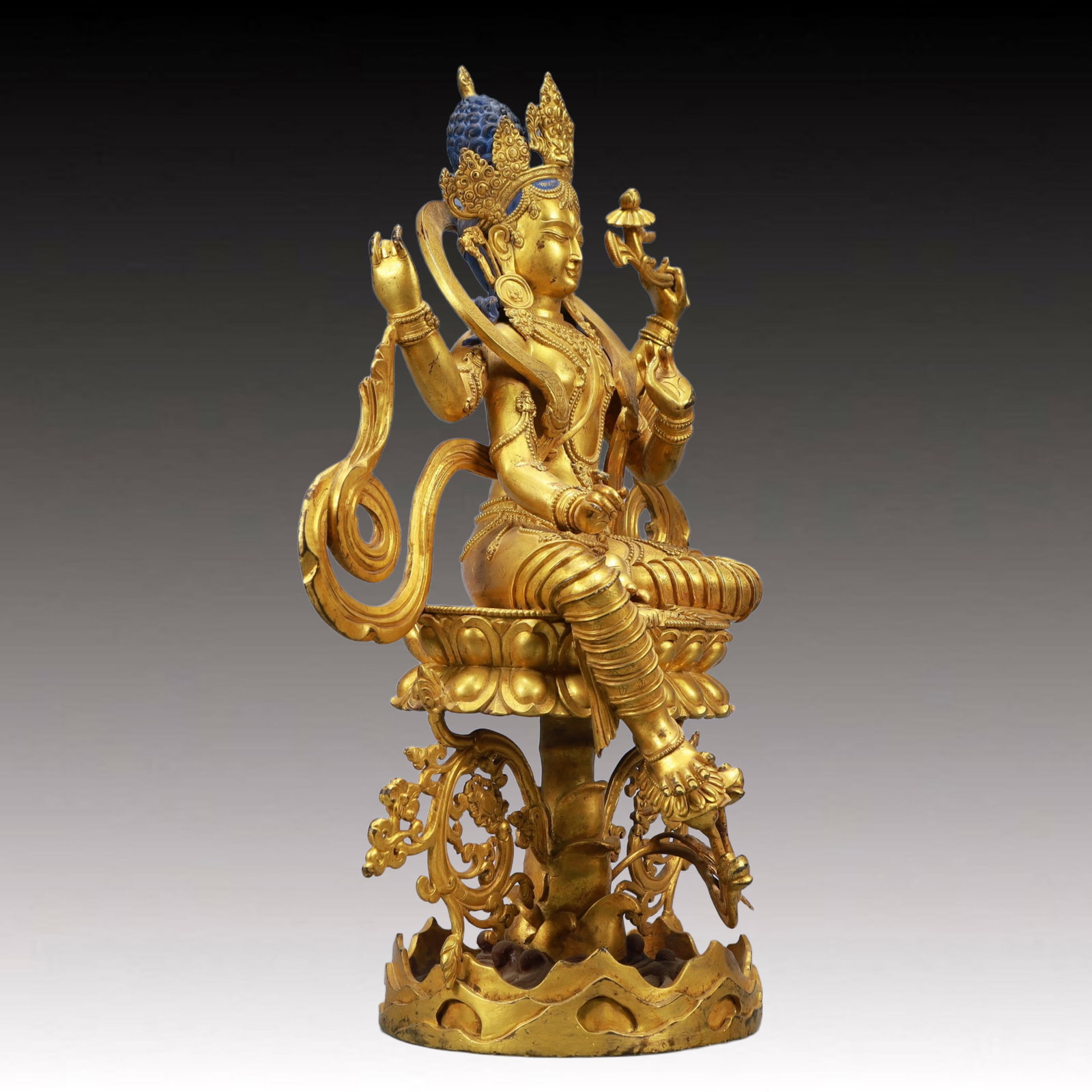 A Solemn Gilt Bronze White Statue of Tara - 6