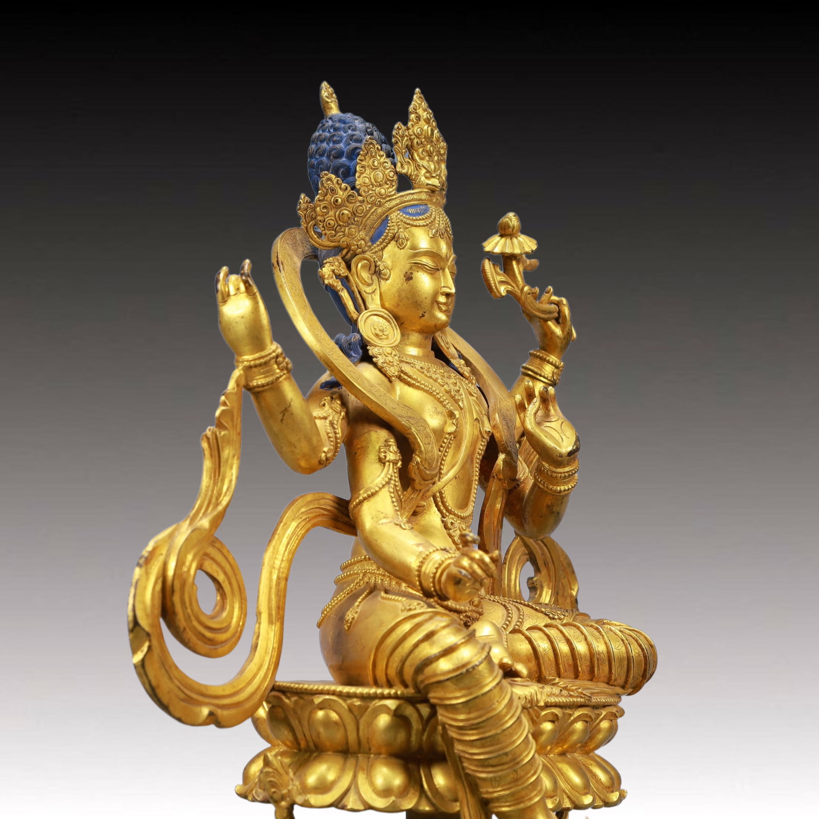 A Solemn Gilt Bronze White Statue of Tara - 7