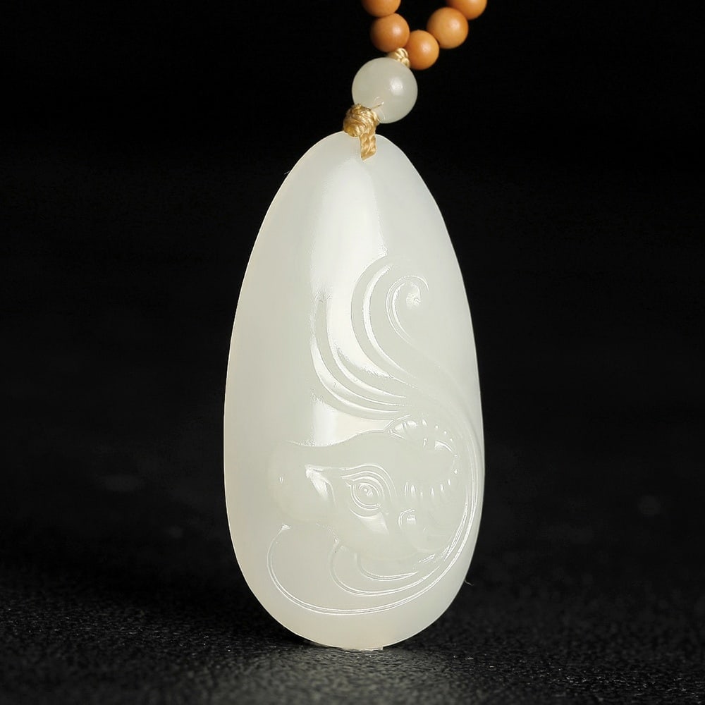 An Exquisite White Jade Buffalo Pattern Pendant - 2