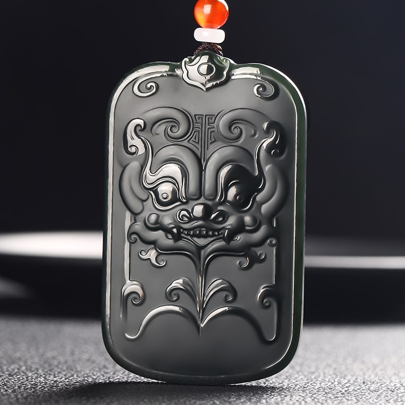 An Exquisite Cyan jade Beast-Face Pattern Pendant: An Exquisite Cyan jade Beast-Face Pattern Pendant,Size:2.5inx1.5inx0.3in 青玉兽面纹挂件