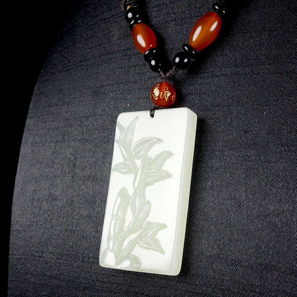 An Exquisite White Jade Bamboo Pattern Pendant - 5