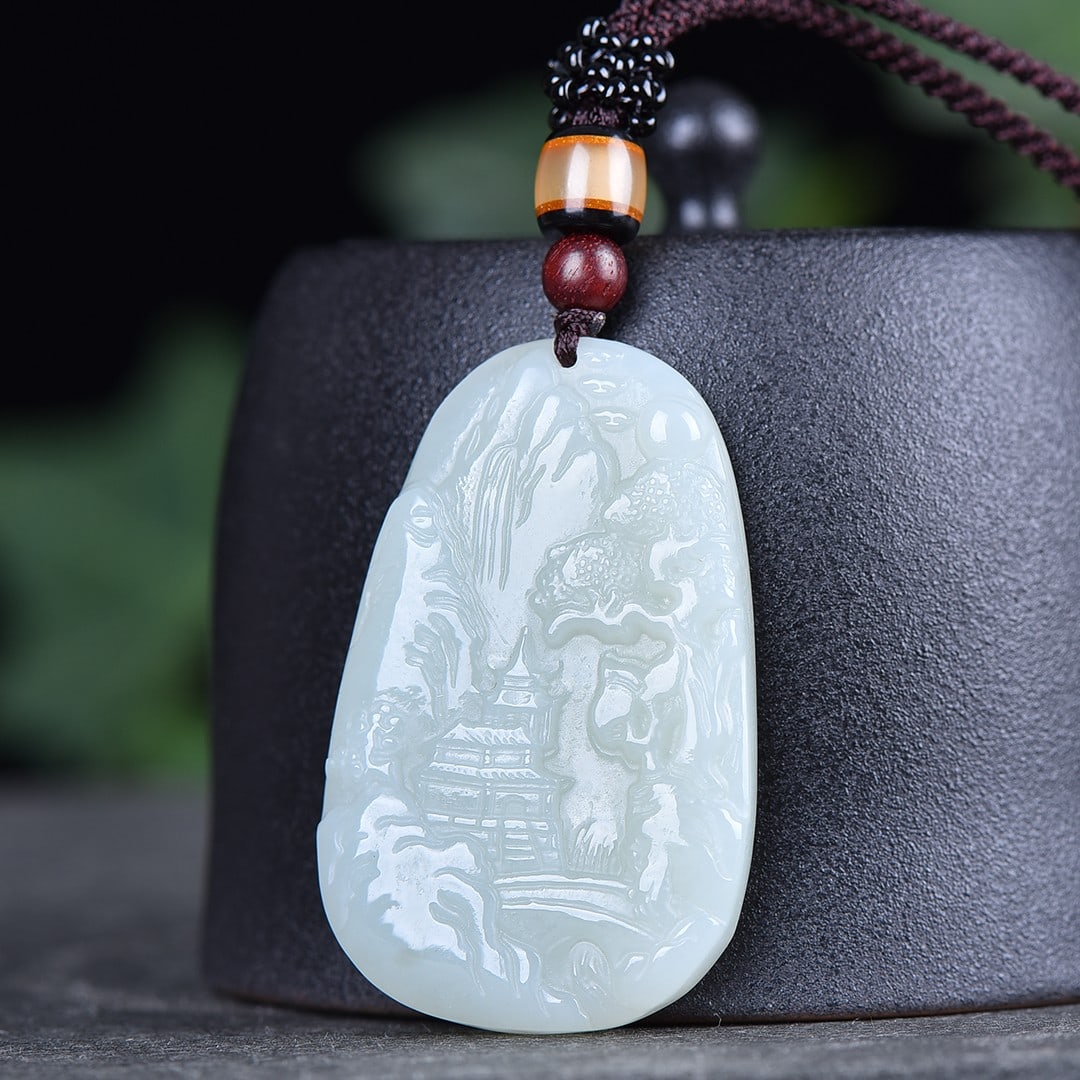 An Exquisite White Jade Landscape Pattern Pendant - 2