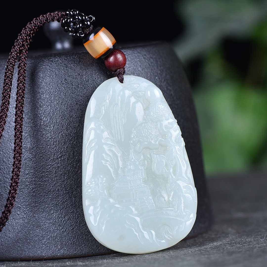An Exquisite White Jade Landscape Pattern Pendant - 3