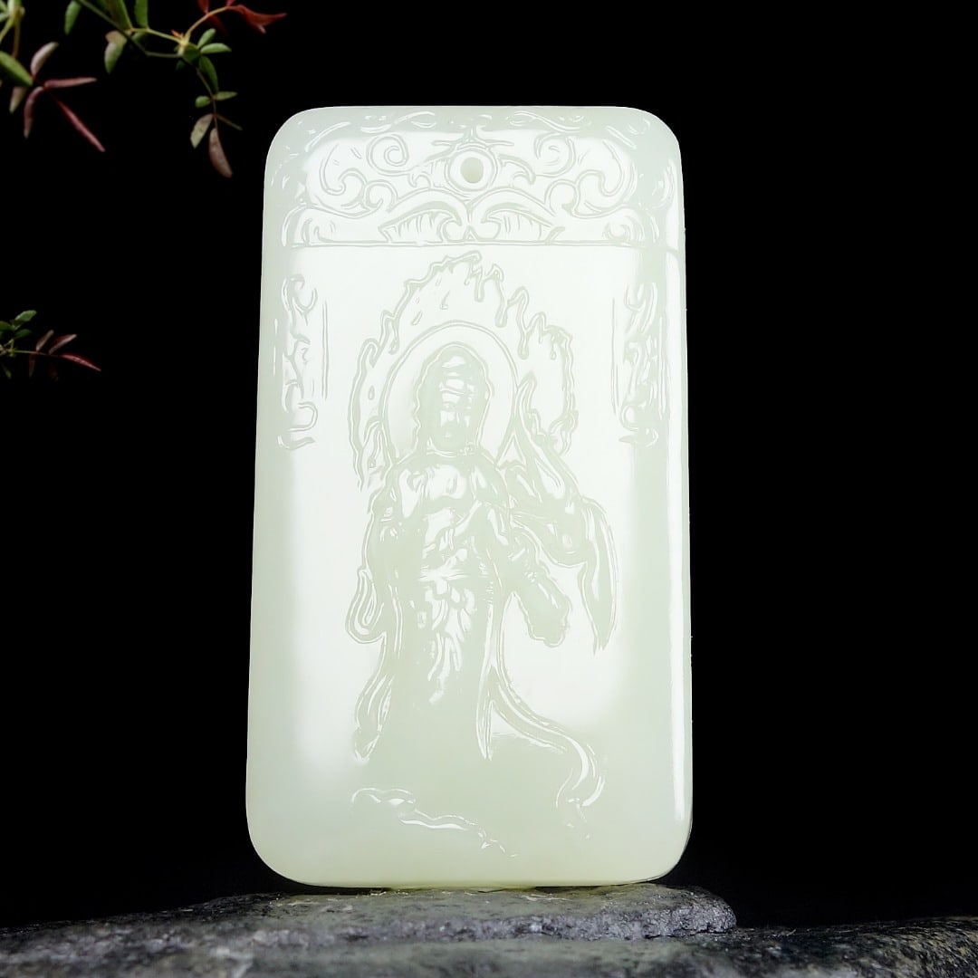 An Exquisite White Jade Statue of Avalokitesvara Pendant (1 of 6)