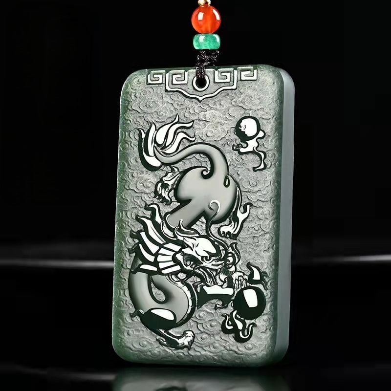 An Exquisite Cyan jade Dragon Pattern Pendant: An Exquisite Cyan jade Dragon Pattern Pendant,Size:2.5inx1.5inx4.3in 青玉龙纹挂件