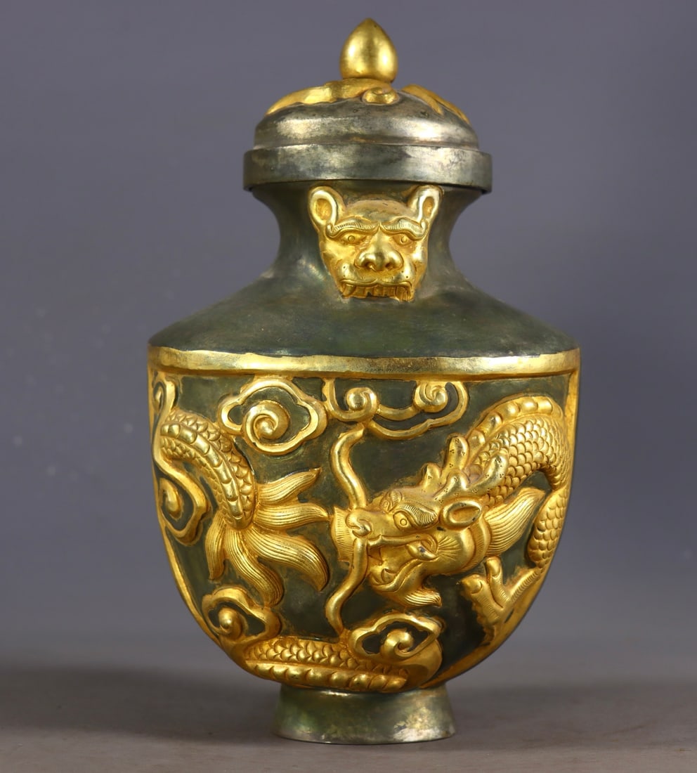 An Exquisite Gilt Bronze Dragon Pattern Vase (1 of 9)