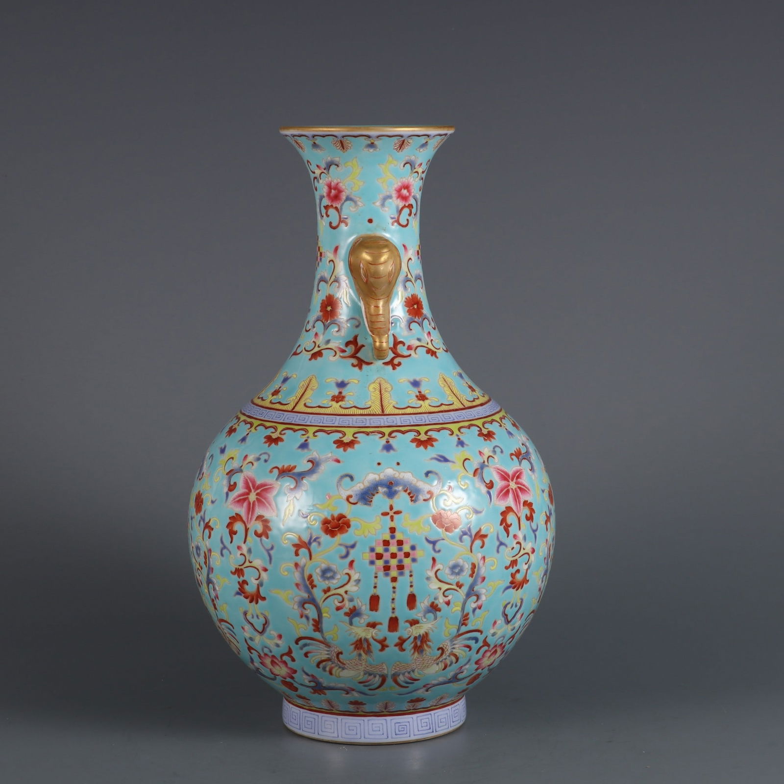 An Exquisite Enamel Lotus Pattern Phoenix Pattern Double-Ears Vase - 2