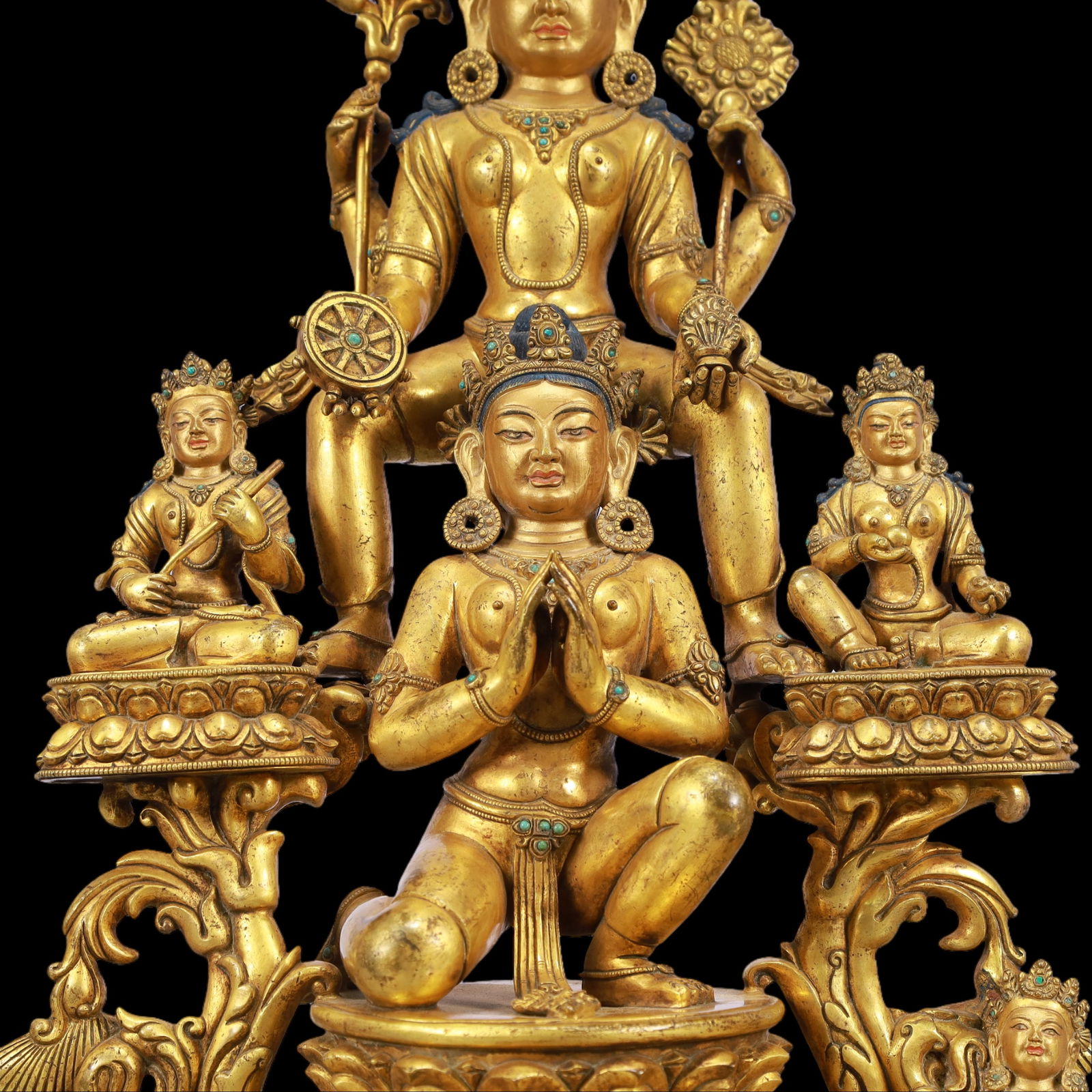 A Exquisite Gilt Bronze Inlaid Gems Buddha statue - 3