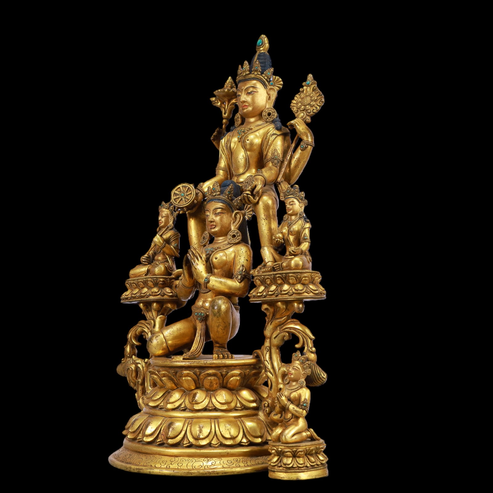 A Exquisite Gilt Bronze Inlaid Gems Buddha statue - 5